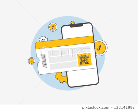 Mobile ticketing for events with QR code entry. Access mobile tickets for seamless check-in. Touchless solutions enhance security and convenience with digital tickets, mobile entry fast verification 123141992