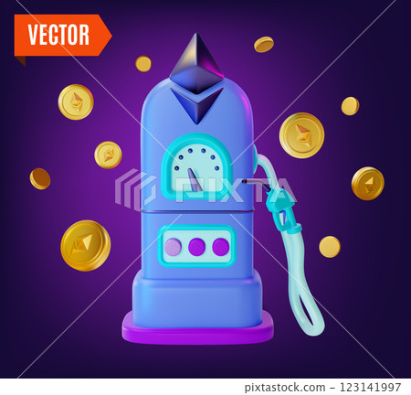 3d Ethereum Gas Fuel Your Trades Crypto Currency Concept Background Cartoon Design Style. Vector illustration of Cryptocurrency Finance 123141997