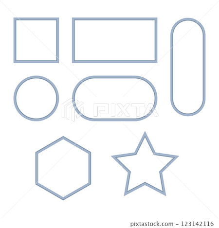 Collection of outlined geometric shapes, including squares, circles, ovals, hexagons, and stars, for design templates, creative projects, graphic design, presentations. Vector illustration 123142116