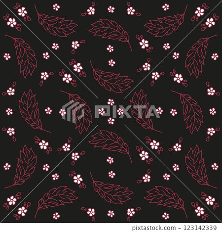 Hand drawn doodle flowers seamless pattern on beige background 123142339