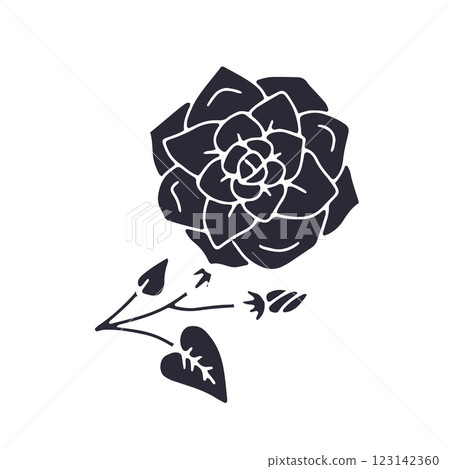Hand drawn black silhouette of rose flower 123142360