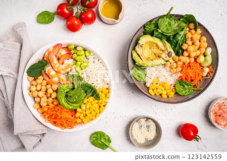 Poke bowl with shrimps 123142559