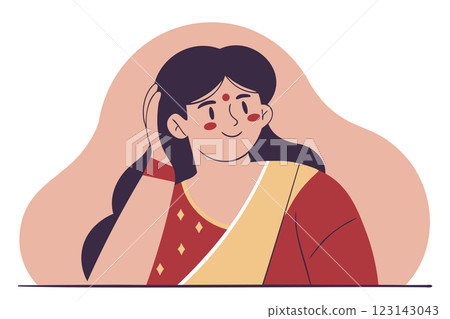 Cute stylized Indian young woman wearing traditional sari vector illustration Cute stylized Indian young woman wearing traditional sari vector illustration 123143043