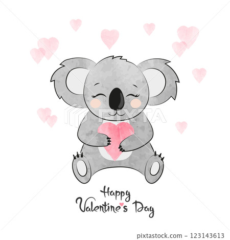 Valentines day card with cute watercolor koala bear in love with heart Valentines day card with cute watercolor koala bear in love with heart 123143613