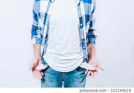Person showing his empty pockets. Concept of financial problems Person showing his empty pockets. Concept of financial problems 123143619