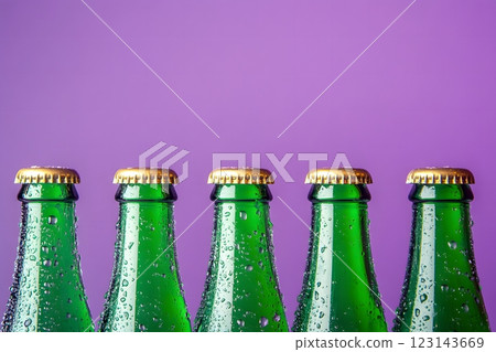 Horizontal banner with beer bottles, necks, St. Patrick's Day 123143669