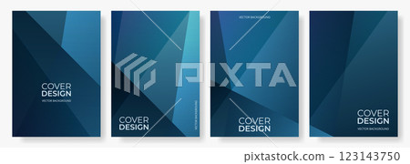 Blue abstract modern posters or vertical background vector set. A4 resolution polygonal elegant cover design for brochure, flyer, poster, book, backdrop, banner, annual report presentation 123143750