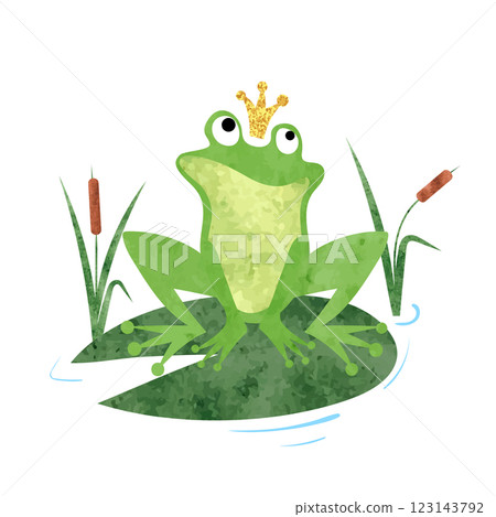 Cartoon Frog prince vector watercolor illustration 123143792