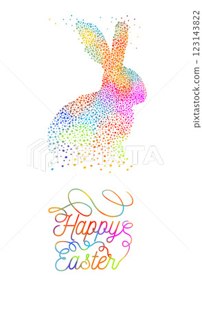 Happy Easter. Colored Bunny. hand drawn. Not AI, Vector illustration 123143822