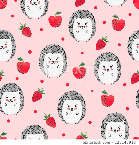 Seamless vector pattern with cute watercolor hedgehogs 123143918