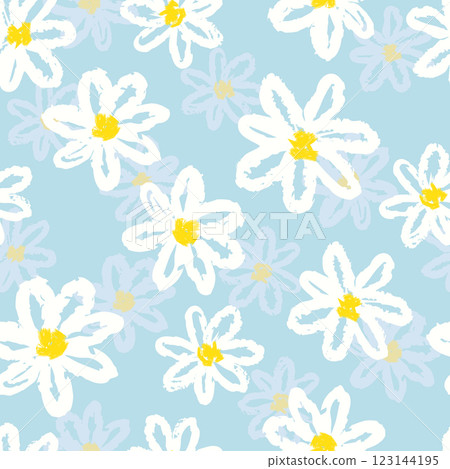 Seamless daisy pattern. Vector floral background with white chamomiles on blue Seamless daisy pattern. Vector floral background with white chamomiles on blue 123144195