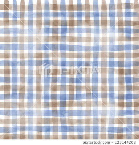 Navy Blue Brown Plaid Gingham Check Hand Drawn Background Pattern Overlay 123144208