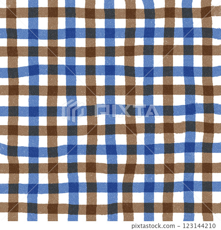 Navy Blue Brown Plaid Gingham Check Hand Drawn Background Pattern Overlay 123144210