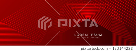 Abstract glowing geometric lines on red background. Modern hexagon shape lines. Futuristic design. Digital technology concept. Suit for banner, business, website, cover, corporate, brochure 123144228