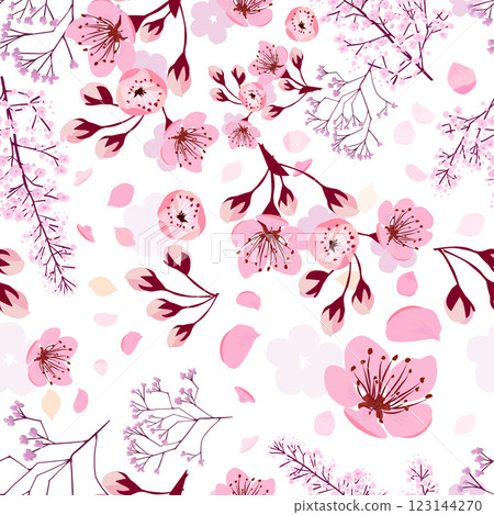 Seamless background sakura. hand drawing. Not AI, Vector illustration 123144270