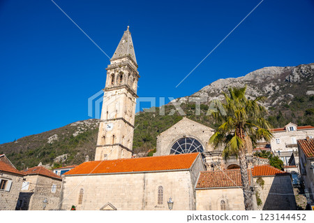 Architecture of the historic town Perast at famous Bay of Kotor in winter time, Montenegro Architecture of the historic town Perast at famous Bay of Kotor in winter time, Montenegro 123144452