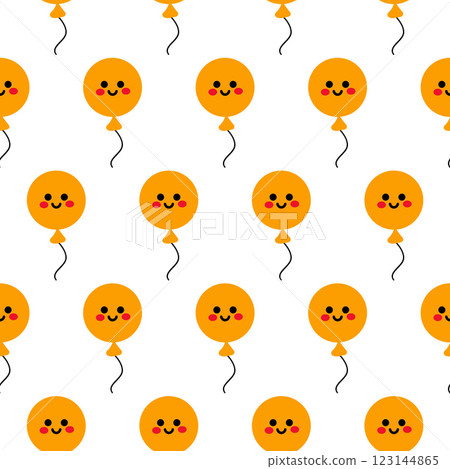 Pattern of Smiling Yellow Balloons With Black Strings on White Background 123144865
