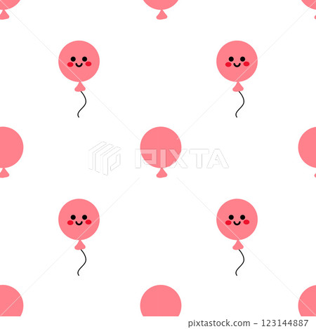 Seamless Pattern of Pink Smiling Balloons With Whimsical Black Strings on White 123144887
