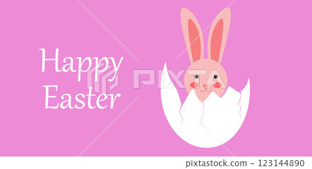 Easter Bunny Emerging from an Egg with Happy Easter Greeting Easter Bunny Emerging from an Egg with Happy Easter Greeting 123144890