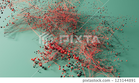 Interconnected Chaos: A Dance of Red and Black on Green Canvas Interconnected Chaos: A Dance of Red and Black on Green Canvas 123144891