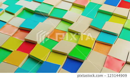 Vibrant Mosaic: A Colorful Tapestry of Textured Square Tiles 123144909