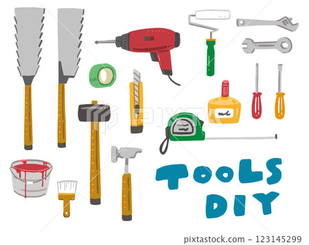 A pop hand-drawn illustration set of various tools and equipment A pop hand-drawn illustration set of various tools and equipment 123145299