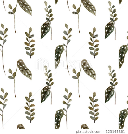 Seamless tropical greenery leaves pattern. Watercolor. Hand painted jungle leaf wallpaper, wrapping paper, fabric design Seamless tropical greenery leaves pattern. Watercolor. Hand painted jungle leaf wallpaper, wrapping paper, fabric design 123145861