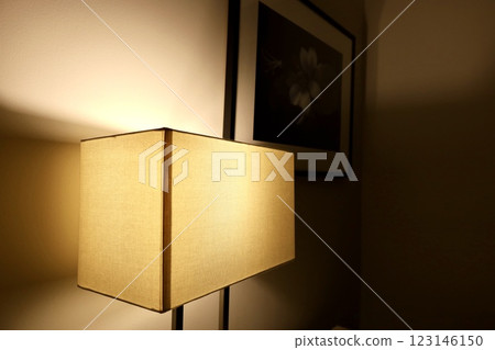 a luminous lamp with a rectangular lampshade near the wall 123146150
