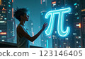 Dreamlike Futuristic Metropolis Scene with Neon Lights 123146405