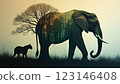 Majestic Elephant with Haunting Double Exposure Scene 123146408