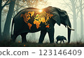 Majestic Elephant with World Map Overlay in Nature 123146409