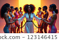 Dynamic Group Scene with Diverse Individuals in Vibrant Colors 123146415
