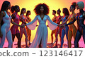 Dynamic Scene of Diverse Group in Vibrant Colors 123146417