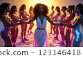 Vibrant Dynamic Scene with Diverse Group of Individuals 123146418