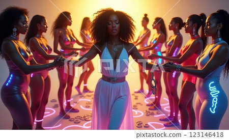 Vibrant Dynamic Scene with Diverse Group of Individuals 123146418