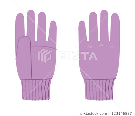 Winter Gloves with elasticated cuffs purple cartoon Fashion hand accessory clothing technical illustration garment. Winter Gloves with elasticated cuffs purple cartoon Fashion hand accessory clothing technical illustration garment. 123146887
