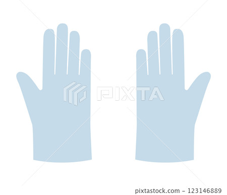 Poly, CPE, TPE Gloves protective hand accessory blue cartoon clothing technical illustration garment. Vector front palm  123146889