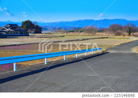 Beautiful scenery of the Chichibu mountain range, Fukaya City, view from near Rokuseki Headworks Beautiful scenery of the Chichibu mountain range, Fukaya City, view from near Rokuseki Headworks 123146898