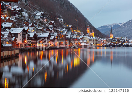 Evening Winter View of Hallstatt, Austria 123147116