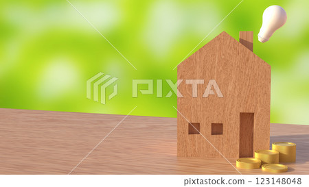 The House wood and coins for property or Building concept 3d Rendering 123148048
