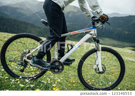 Riding mountain bike in the beautiful mountains 123148553