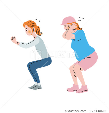 Two women on a diet doing squats Two women on a diet doing squats 123148605