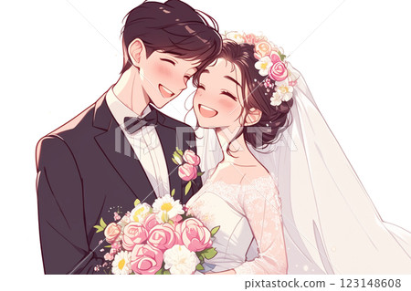 一個微笑的新娘和新郎 一個微笑的新娘和新郎 123148608