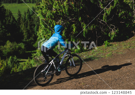 Riding mountain bike in the beautiful mountains 123148845