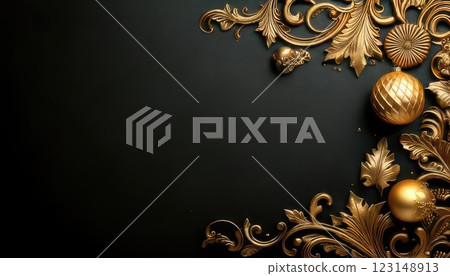 《AI Image》Luxurious gold decoration and black background material 123148913