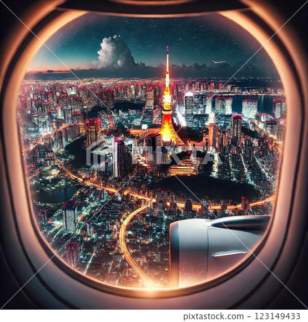 從飛機窗戶看到的東京夜景 123149433