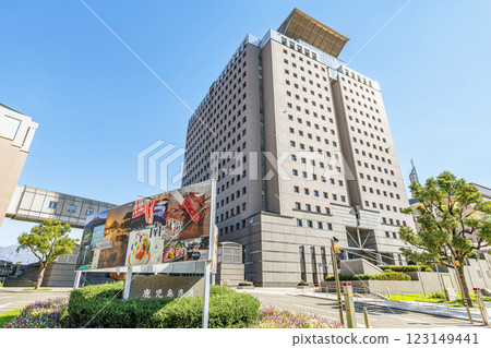 Kagoshima City, Kagoshima Prefecture: Kagoshima Prefectural Office on a clear day Kagoshima City, Kagoshima Prefecture: Kagoshima Prefectural Office on a clear day 123149441