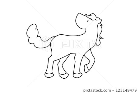 Simple line drawing illustration of a horse turning around 123149479