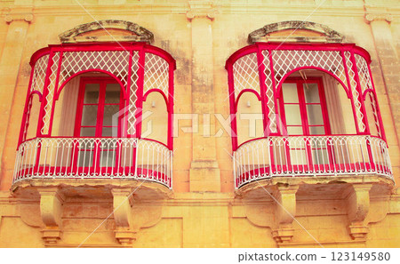 Old Maltese Wooden Balcony in Mdina, Malta Historic Architecture of the Silent City 123149580