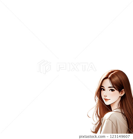 Beautiful smiling woman watercolor style illustration (transparent background) AI generated for SNS banner ads 123149607